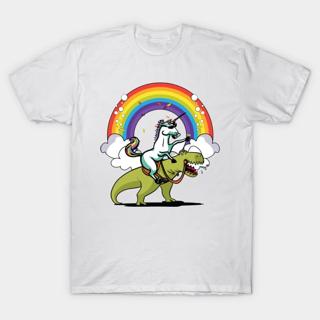 Unicorn Riding T-Rex T-Shirt by stopse rpentine
